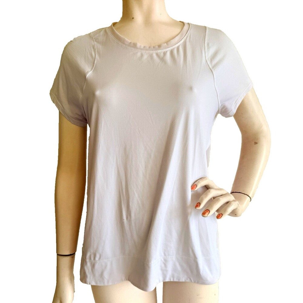 LULULEMON White Activewear T-Shirt Mesh Sheer Back Stretch Breathable Size 8